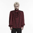 PUNK RAVE Men's Gothic Embroidered Stand Collar Shirt with Detachable Tie Red