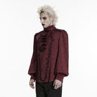 PUNK RAVE Men's Gothic Embroidered Stand Collar Shirt with Detachable Tie Red