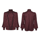 PUNK RAVE Men's Gothic Embroidered Stand Collar Shirt with Detachable Tie Red