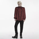 PUNK RAVE Men's Gothic Embroidered Stand Collar Shirt with Detachable Tie Red