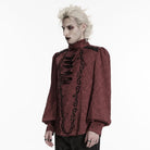 PUNK RAVE Men's Gothic Embroidered Stand Collar Shirt with Detachable Tie Red
