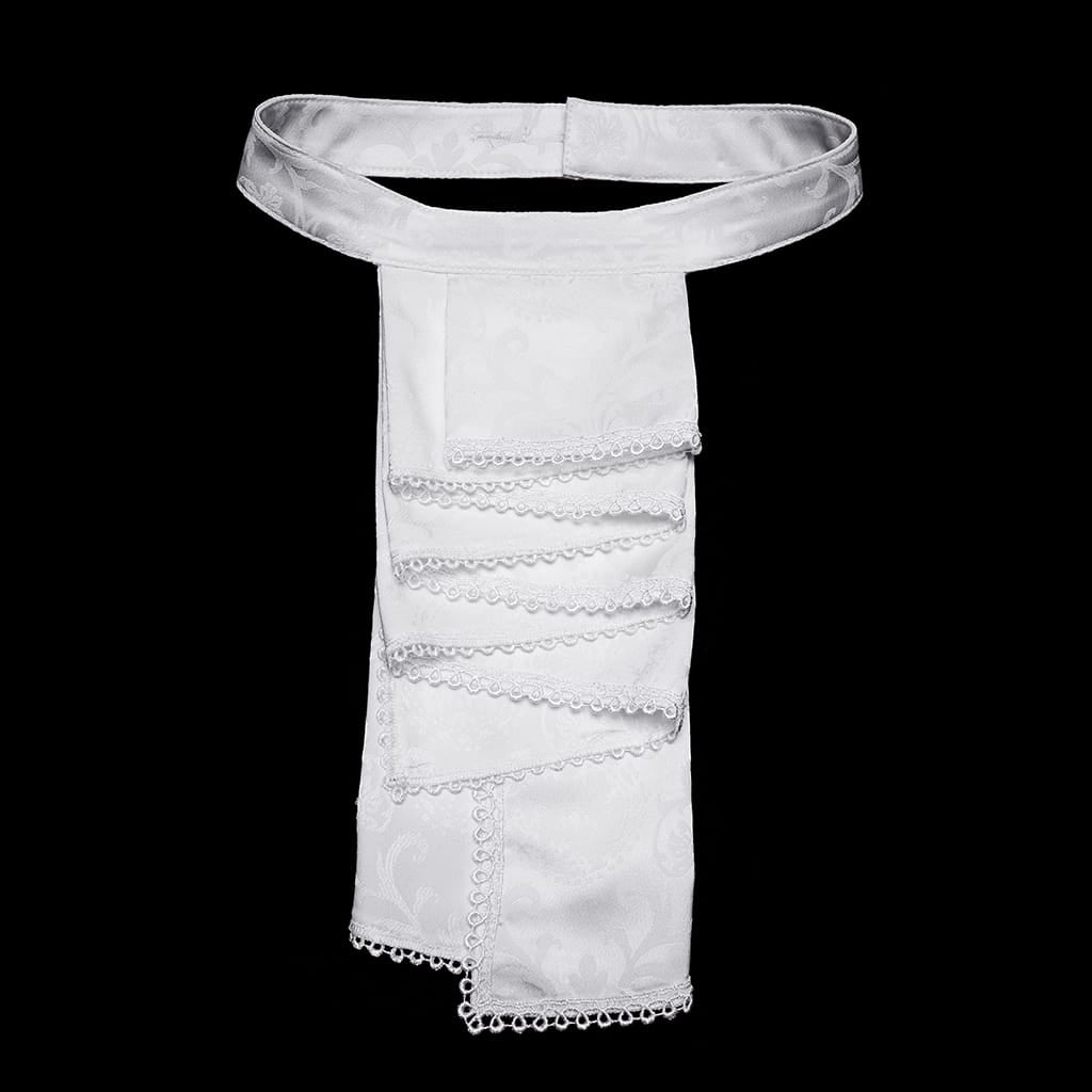 PUNK RAVE Men's Gothic Embroidered Stand Collar Shirt with Detachable Tie White