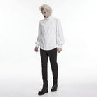 PUNK RAVE Men's Gothic Embroidered Stand Collar Shirt with Detachable Tie White