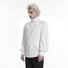 PUNK RAVE Men's Gothic Embroidered Stand Collar Shirt with Detachable Tie White