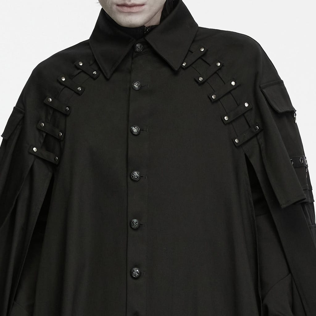 PUNK RAVE Men's Gothic Eyelet Studded Collared Long Cloak
