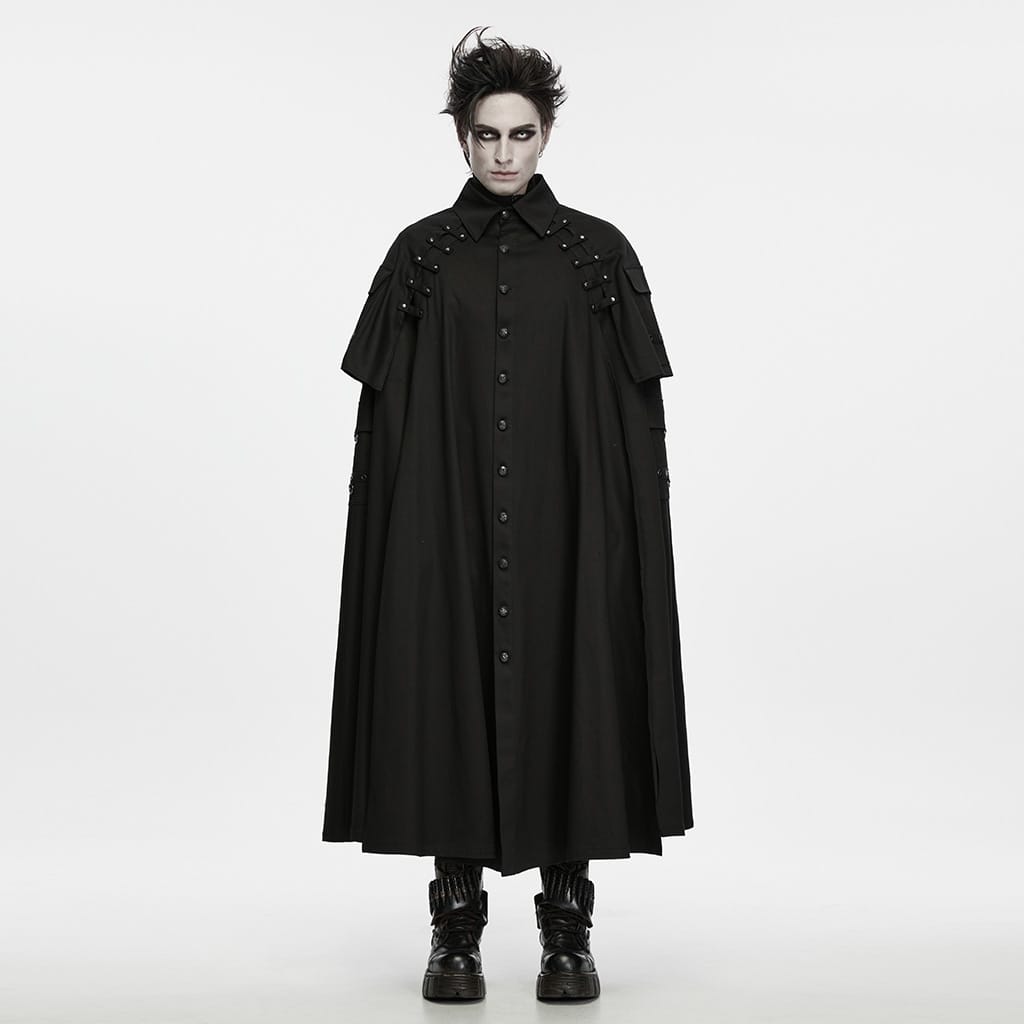PUNK RAVE Men's Gothic Eyelet Studded Collared Long Cloak