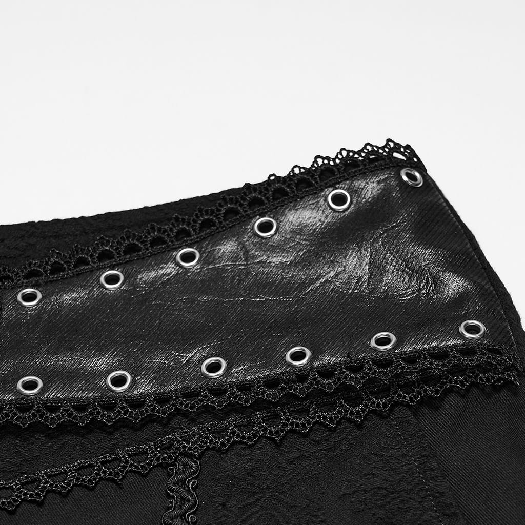 PUNK RAVE Men's Gothic Eyelet Zipper Slim Pants