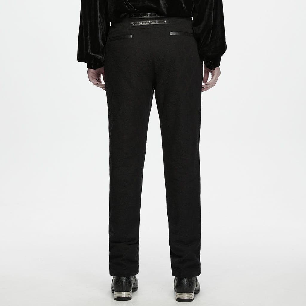 PUNK RAVE Men's Gothic Eyelet Zipper Slim Pants