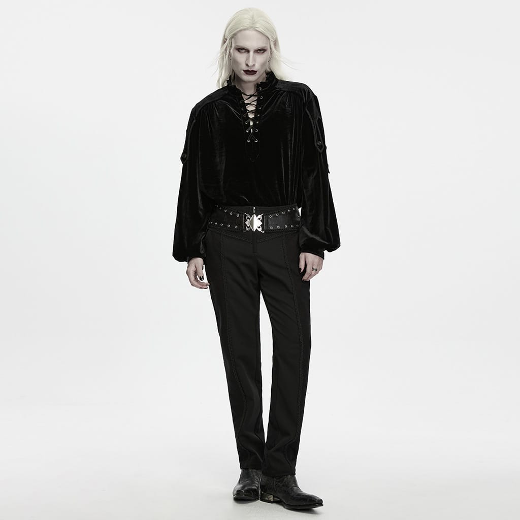 PUNK RAVE Men's Gothic Eyelet Zipper Slim Pants