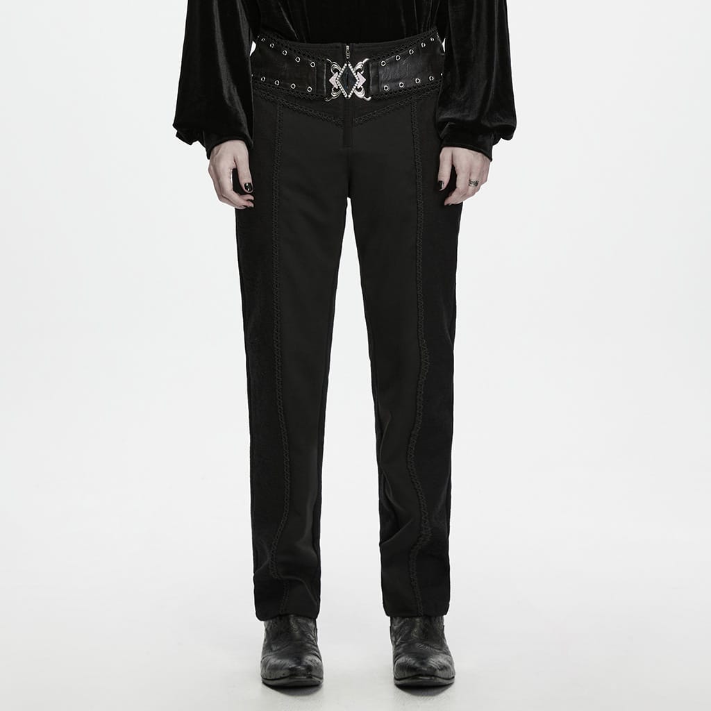 PUNK RAVE Men's Gothic Eyelet Zipper Slim Pants