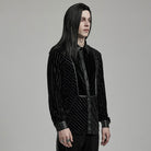 PUNK RAVE Men's Gothic Faux Leather Splice Striped Velvet Shirt