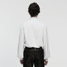 PUNK RAVE Men's Gothic Floral Decal Stand Collar Lantern Sleeved Shirt White