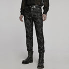 PUNK RAVE Men's Gothic Floral Embroidered Buckle Pants