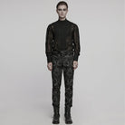 PUNK RAVE Men's Gothic Floral Embroidered Buckle Pants