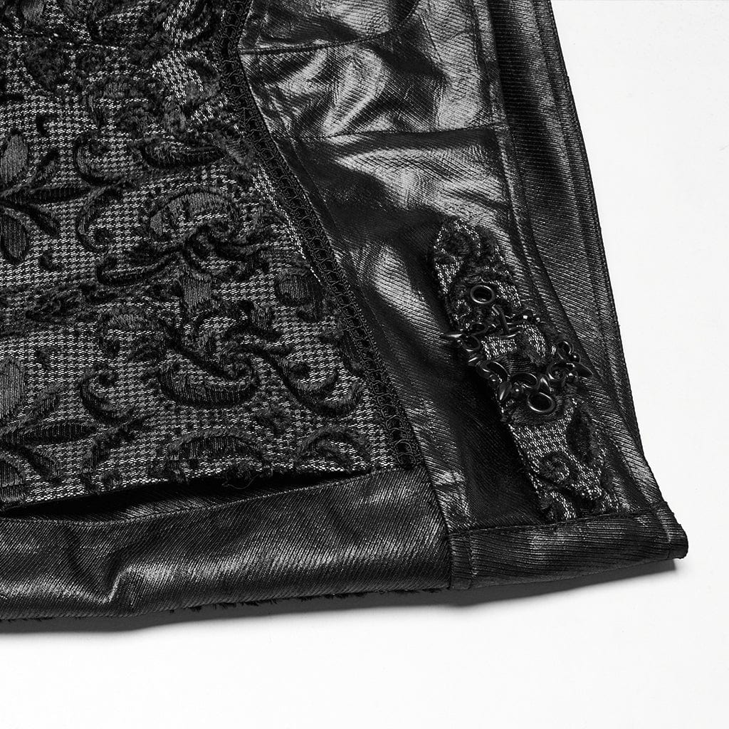 PUNK RAVE Men's Gothic Floral Embroidered Buckle Pants