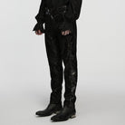 PUNK RAVE Men's Gothic Floral Embroidered Buckle Strap Pants