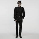 PUNK RAVE Men's Gothic Floral Embroidered Buckle Strap Pants