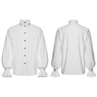 PUNK RAVE Men's Gothic Floral Embroidered Pleated Ruffled Stand Collar Shirt White