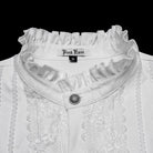 PUNK RAVE Men's Gothic Floral Embroidered Pleated Ruffled Stand Collar Shirt White