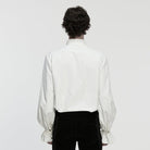 PUNK RAVE Men's Gothic Floral Embroidered Pleated Ruffled Stand Collar Shirt White