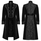 PUNK RAVE Men's Gothic Floral Jacquard Bouble-breasted Zip Coat Black