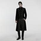 PUNK RAVE Men's Gothic Floral Jacquard Bouble-breasted Zip Coat Black