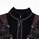 PUNK RAVE Men's Gothic Floral Jacquard Bouble-breasted Zip Coat Black-Red