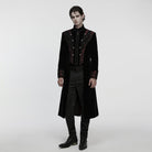 PUNK RAVE Men's Gothic Floral Jacquard Bouble-breasted Zip Coat Black-Red