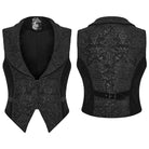 PUNK RAVE Men's Gothic Floral Jacquard Buckle Strap Vest Black