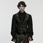 PUNK RAVE Men's Gothic Floral Jacquard Buckle Strap Vest Black-Golden