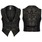 PUNK RAVE Men's Gothic Floral Jacquard Buckle Strap Vest Black-Golden