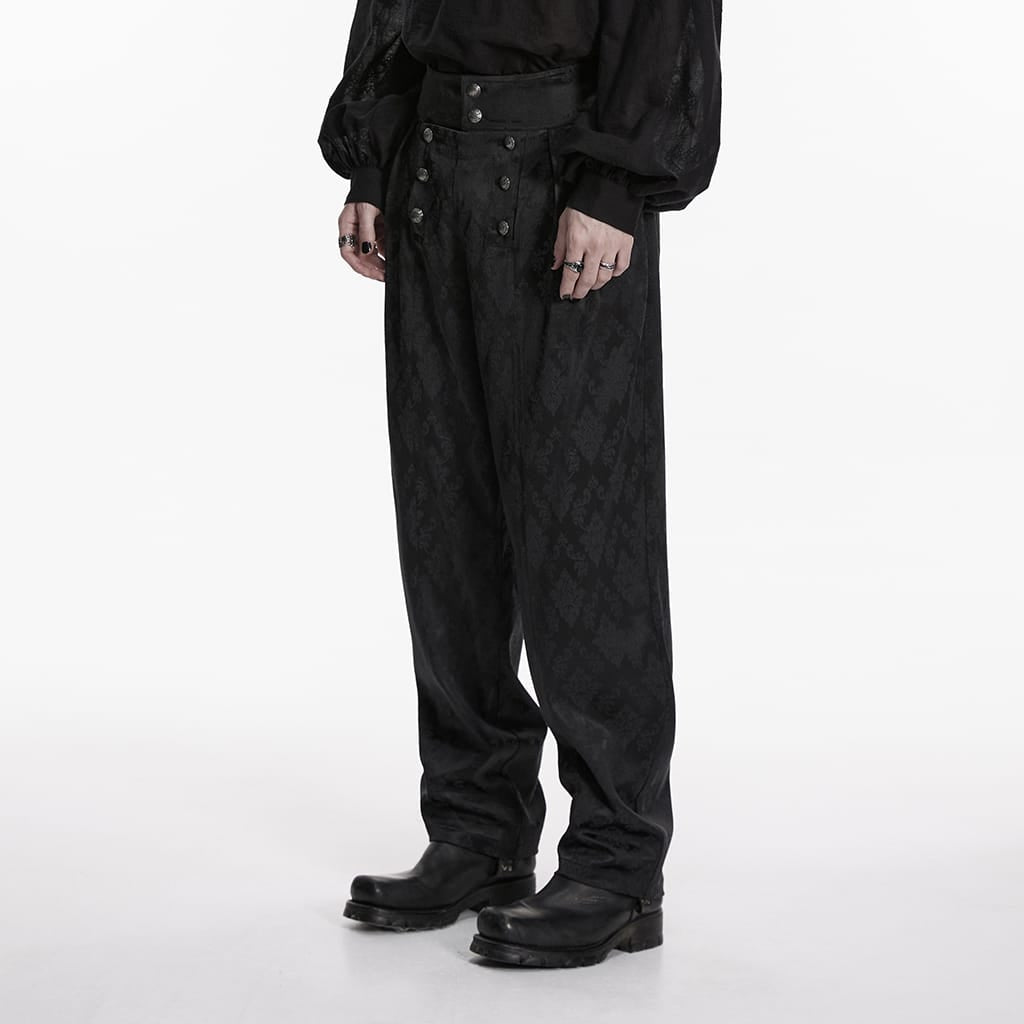 PUNK RAVE Men's Gothic Floral Jacquard Double-breasted Pants