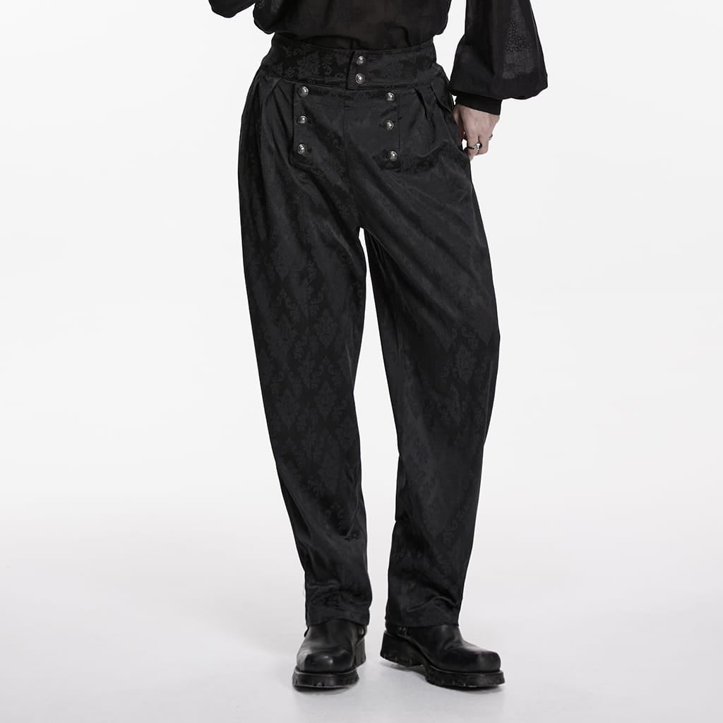 PUNK RAVE Men's Gothic Floral Jacquard Double-breasted Pants
