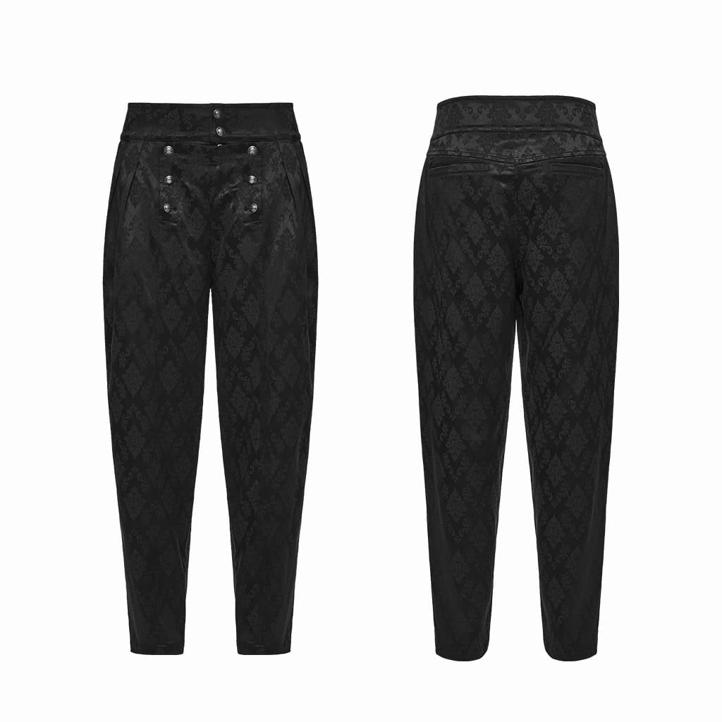 PUNK RAVE Men's Gothic Floral Jacquard Double-breasted Pants