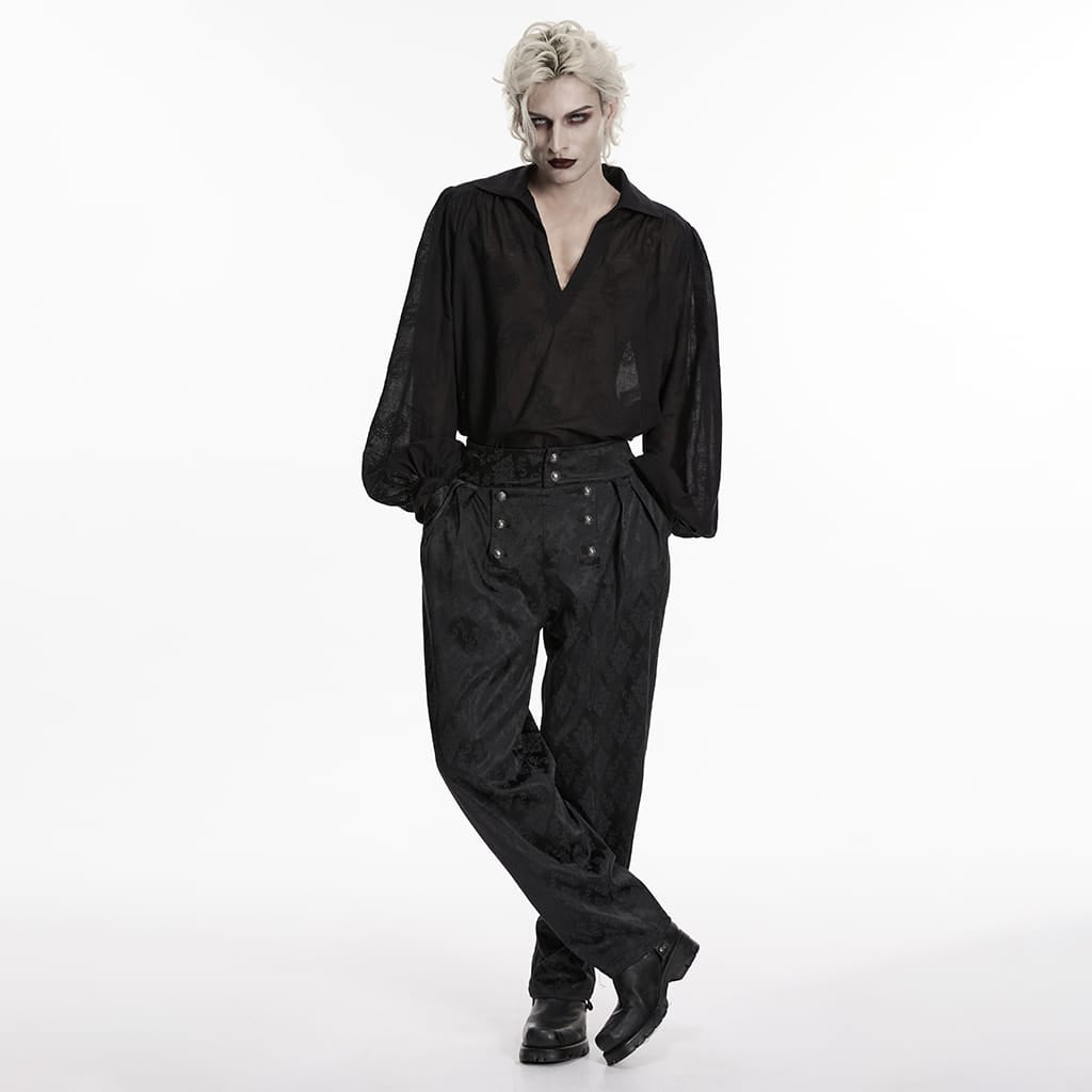 PUNK RAVE Men's Gothic Floral Jacquard Double-breasted Pants