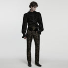 PUNK RAVE Men's Gothic Floral Jacquard Pants Black-Golden