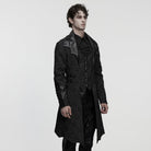 PUNK RAVE Men's Gothic Floral Jacquard Turn-down Bat Collar Coat Black