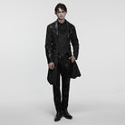 PUNK RAVE Men's Gothic Floral Jacquard Turn-down Bat Collar Coat Black