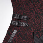 PUNK RAVE Men's Gothic Floral Jacquard Turn-down Bat Collar Coat Black-Red
