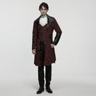 PUNK RAVE Men's Gothic Floral Jacquard Turn-down Bat Collar Coat Black-Red
