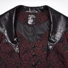 PUNK RAVE Men's Gothic Floral Jacquard Turn-down Bat Collar Coat Black-Red