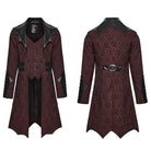 PUNK RAVE Men's Gothic Floral Jacquard Turn-down Bat Collar Coat Black-Red