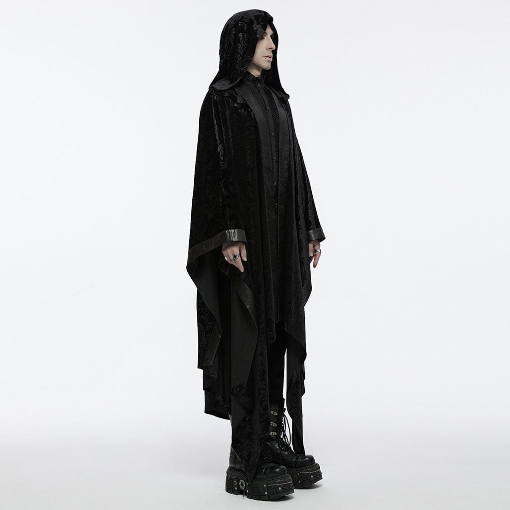 PUNK RAVE Men's Gothic Floral Velvet Coat with Hood