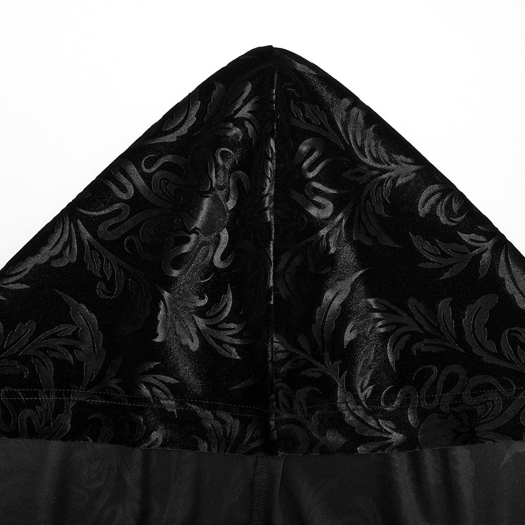 PUNK RAVE Men's Gothic Floral Velvet Coat with Hood