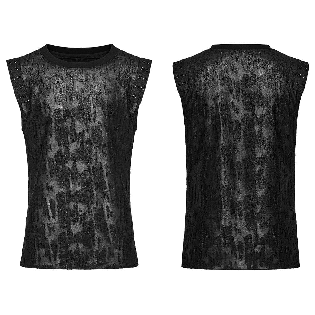 PUNK RAVE Men's Gothic Grunge Distressed Eyelet Tank Top