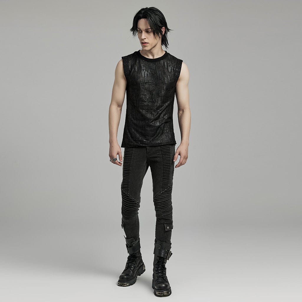 PUNK RAVE Men's Gothic Grunge Distressed Eyelet Tank Top