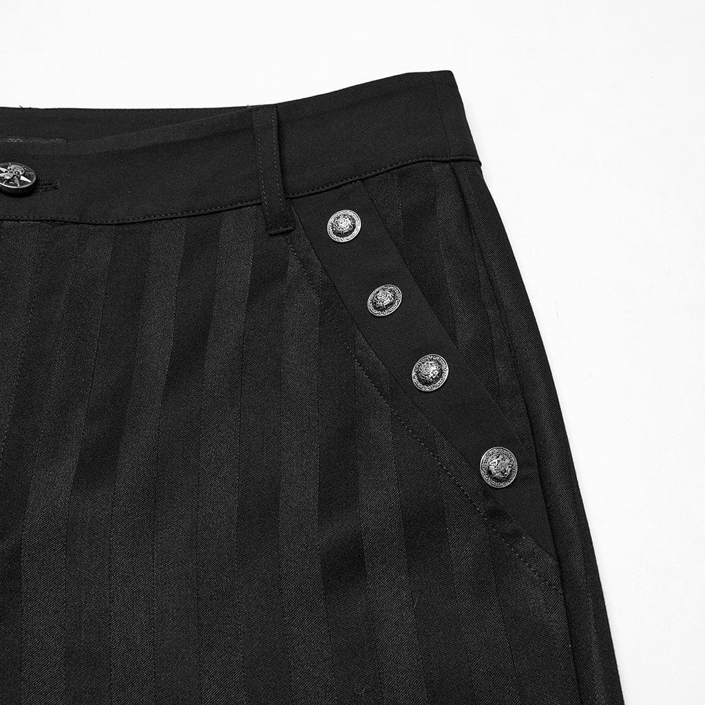 PUNK RAVE Men's Gothic High-waisted Striped Suit Pants Black