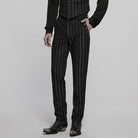 PUNK RAVE Men's Gothic High-waisted Striped Suit Pants Black