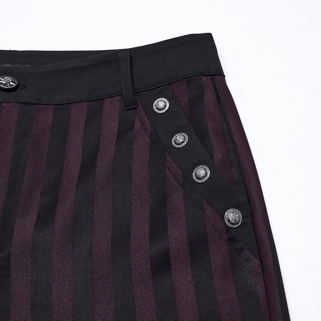 PUNK RAVE Men's Gothic High-waisted Striped Suit Pants Red