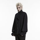 PUNK RAVE Men's Gothic Jacquard Bishop Sleeved Shirt with Detachable Tie Black